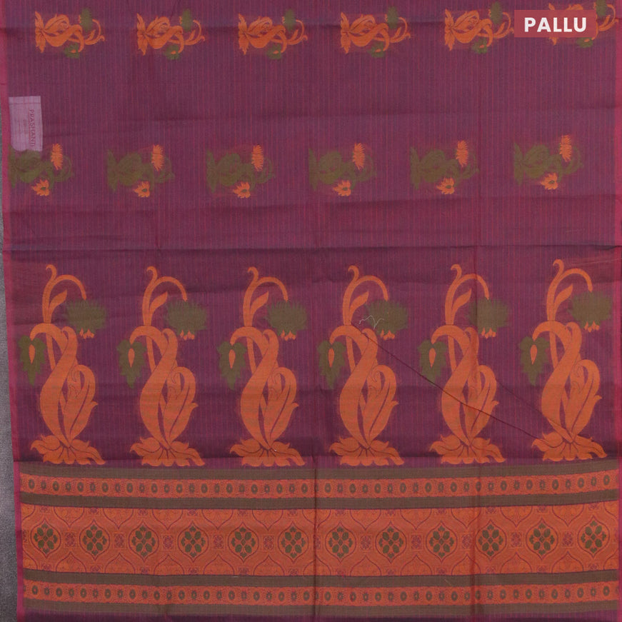 Nithyam cotton saree wine shade with thread woven buttas in borderless style