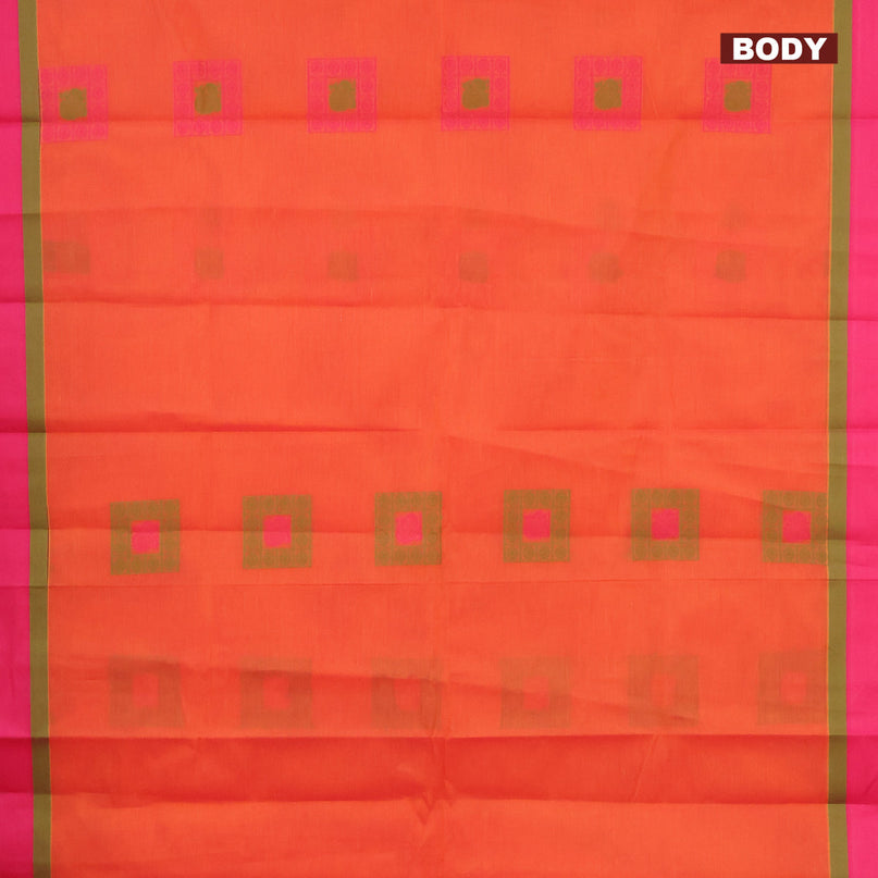 Nithyam cotton saree dual shade of pinkish orange and pink with thread woven box type buttas and simple border