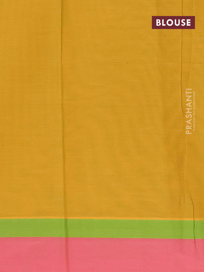 Nithyam cotton saree mustard yellow and pink shade with thread woven box type buttas and simple border