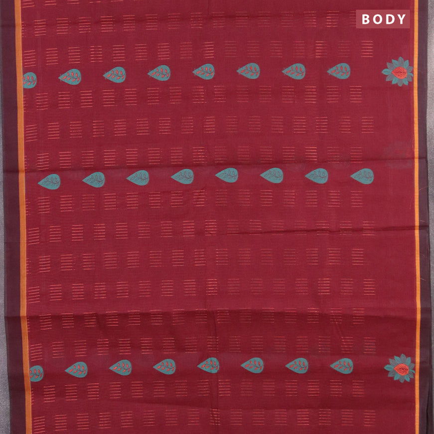 Nithyam cotton saree maroon and deep maroon with thread & copper zari woven buttas and simple border