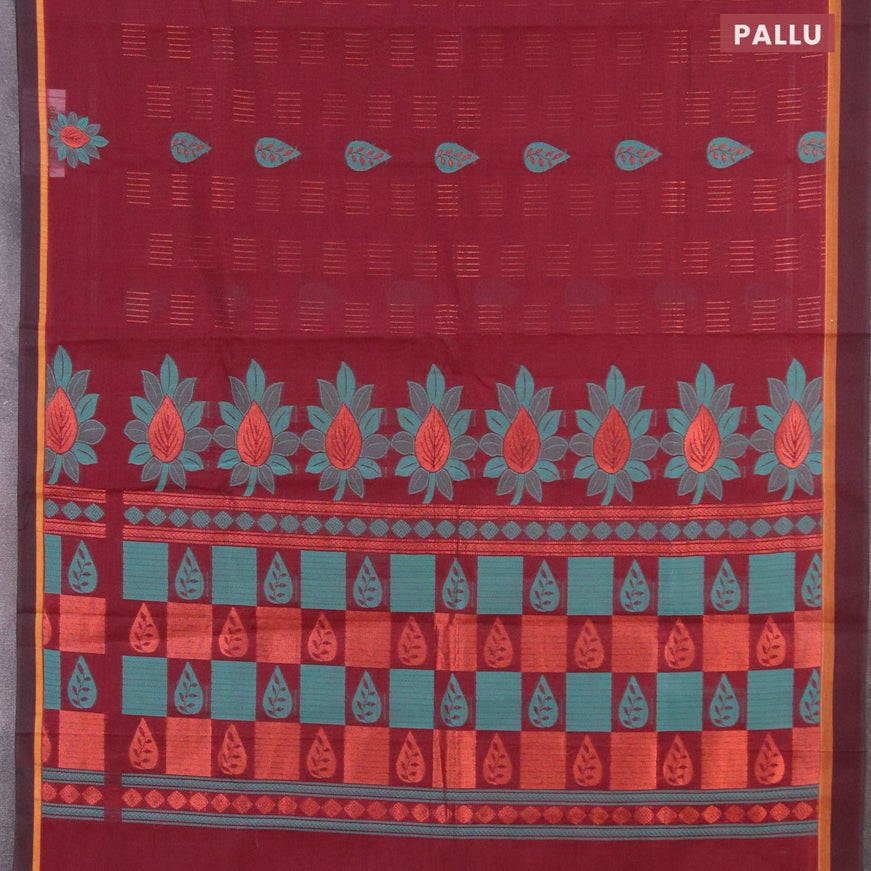 Nithyam cotton saree maroon and deep maroon with thread & copper zari woven buttas and simple border