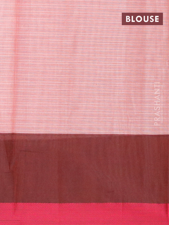 Nithyam cotton saree peach shade and brown with allover checked pattern and thread woven butta border