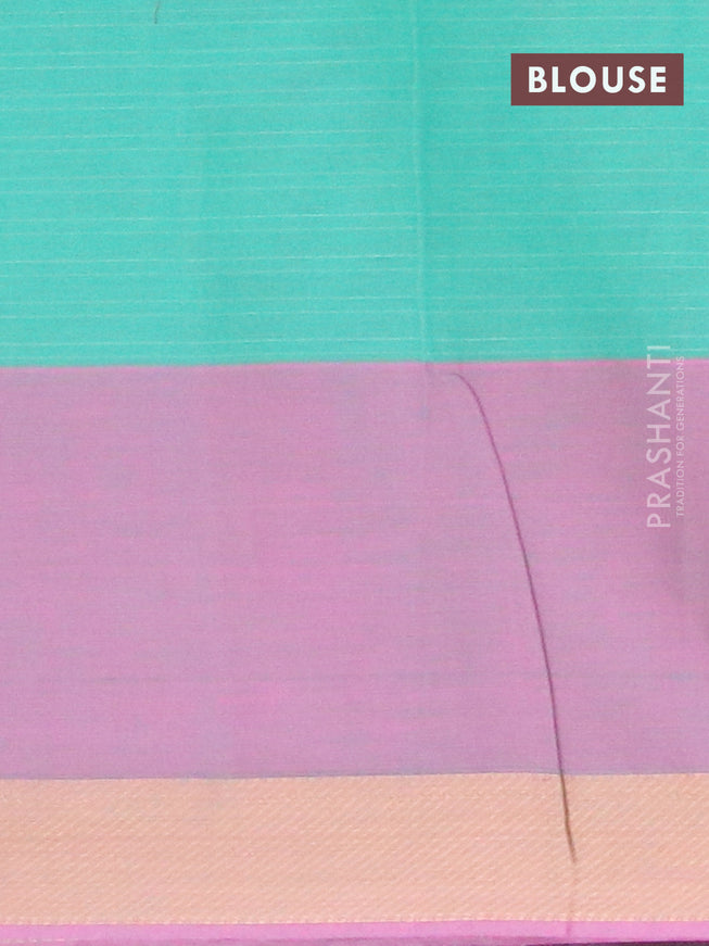 Nithyam cotton saree teal green and pink shade with allover checked pattern and thread woven butta border