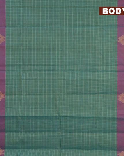 Nithyam cotton saree green shade and dual shade of maroon with allover checked pattern and thread woven butta border