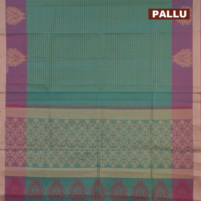 Nithyam cotton saree green shade and dual shade of maroon with allover checked pattern and thread woven butta border