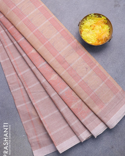 Nithyam cotton saree pastel brown shade with allover copper zari weaves & buttas in borderless style