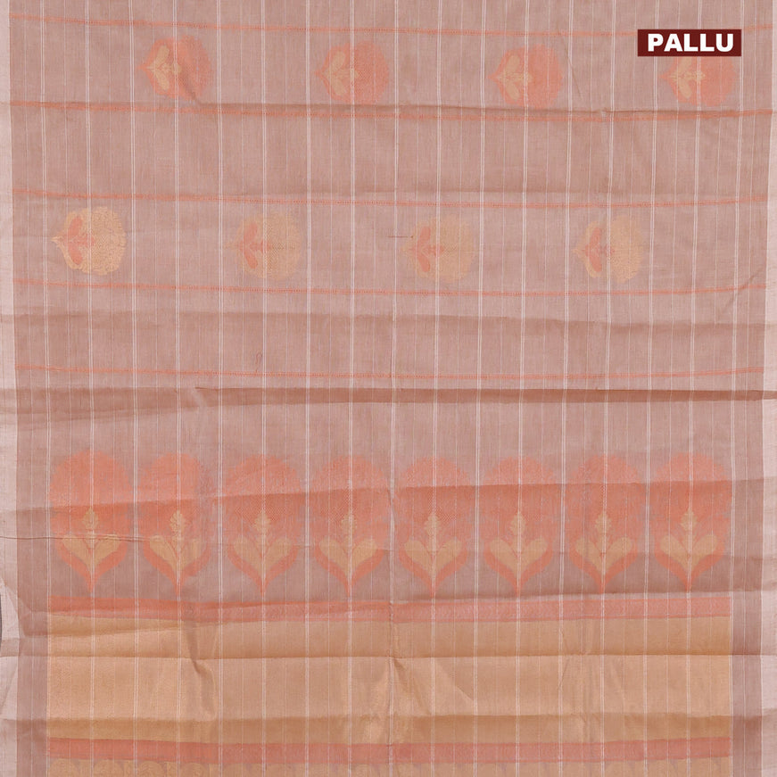 Nithyam cotton saree pastel brown shade with allover copper zari weaves & buttas in borderless style