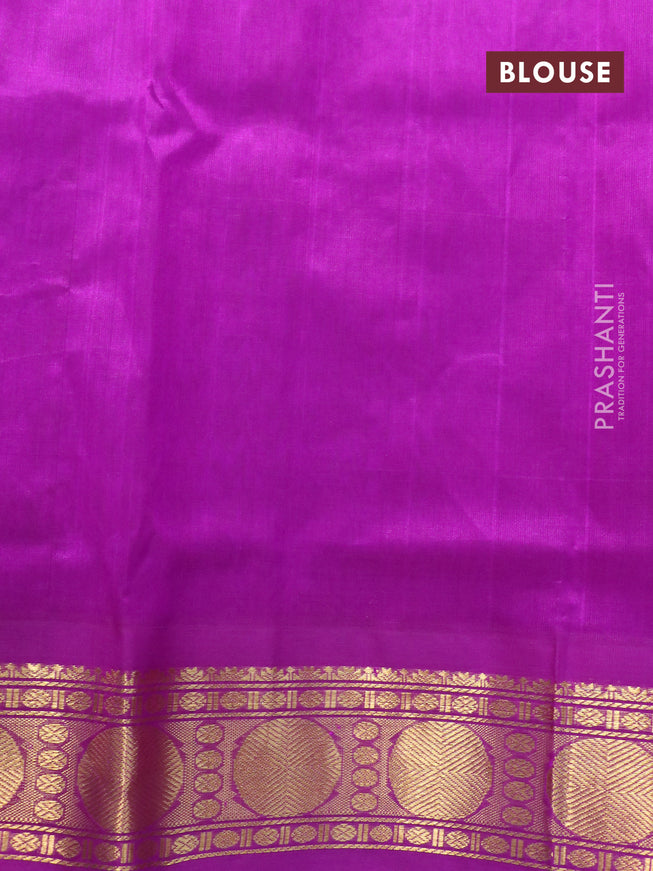 Silk cotton saree sandal and purple with zari woven buttas and rudhraksha zari woven korvai border