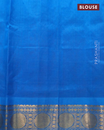 Silk cotton saree mustard green and cs blue with zari woven buttas and rudhraksha zari woven korvai border