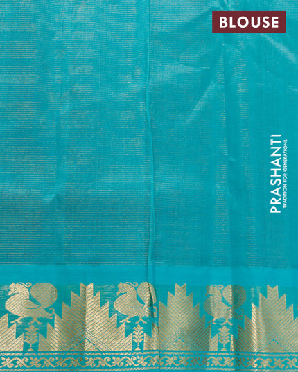 Silk cotton saree maroon and teal blue with allover vairosi pattern and temple & annam zari woven korvai border