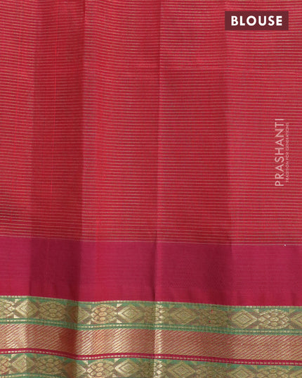 Silk cotton saree elaichi green and maroon with allover vairosi pattern and temple design zari woven korvai border