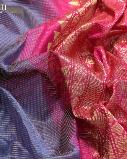 Silk cotton saree grey and pink with allover vairosi pattern and temple design zari woven korvai border