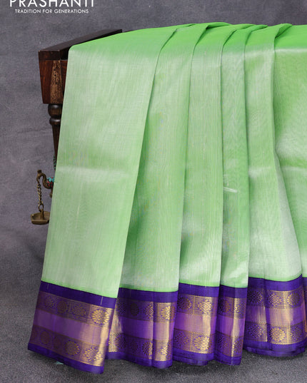 Kuppadam silk cotton saree green and blue with plain body and rich zari woven border