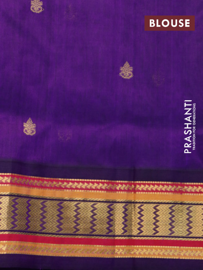 Silk cotton saree green and violet with zari woven buttas and zari woven korvai border