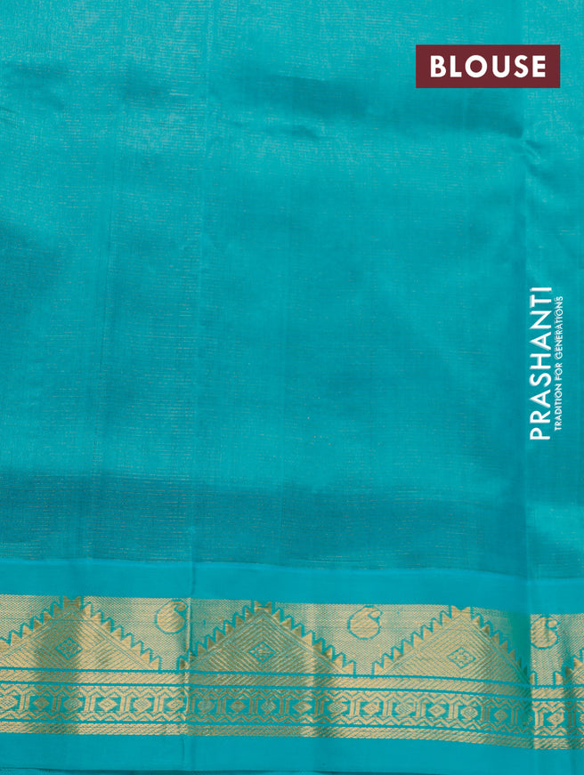 Silk cotton saree wine shade and teal blue with allover vairosi pattern and temple design zari woven korvai border