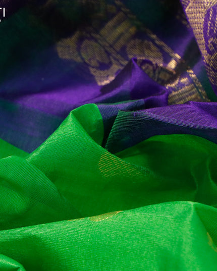 Kuppadam silk cotton saree green and blue with zari woven buttas and rich zari woven border