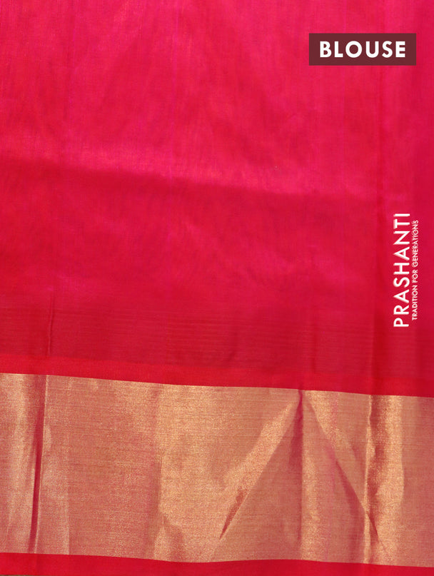 Kuppadam silk cotton saree orange and pink with plain body and long temple design zari woven border