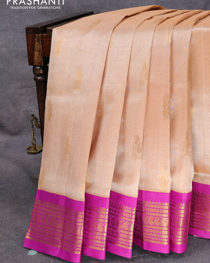 Silk cotton saree sandal and purple with zari woven buttas and zari woven korvai border