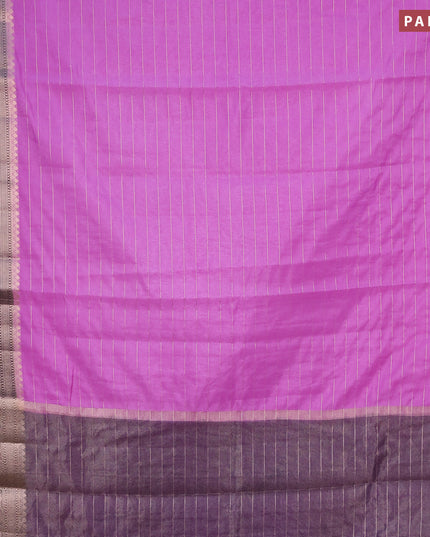Semi dupion saree violet and navy blue with allover zari stripes pattern and zari woven border & meenakari blouse
