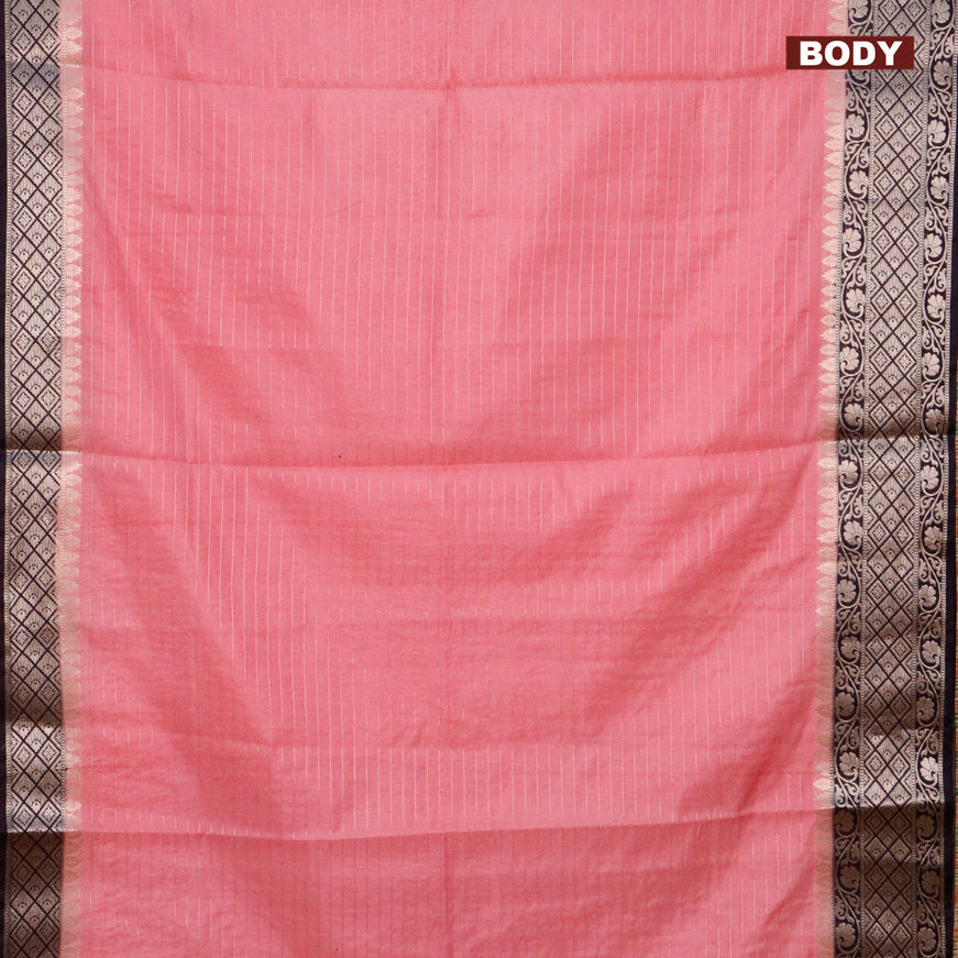 Semi dupion saree light pink and navy blue with allover zari stripes pattern and zari woven border & meenakari blouse