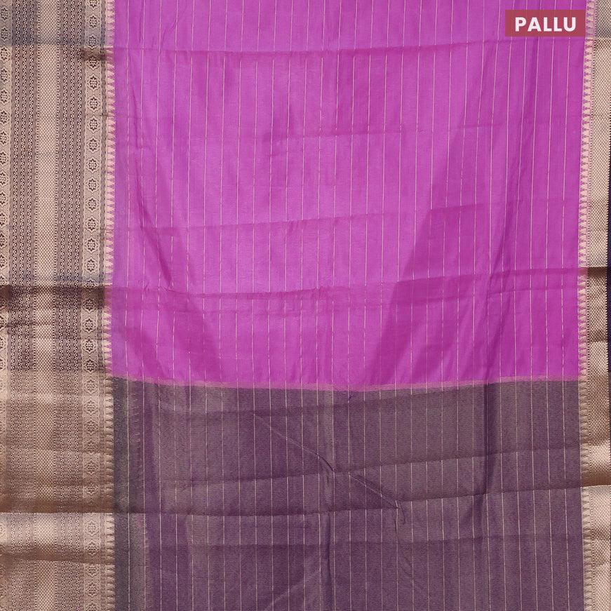 Semi dupion saree lavender shade and blue with allover zari stripes pattern and long zari woven border & meenakari blouse