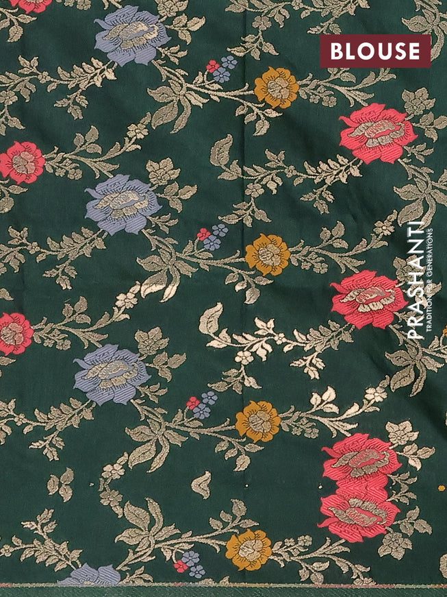 Semi dupion saree maroon and dark green with allover zari stripes pattern and long zari woven border & meenakari blouse