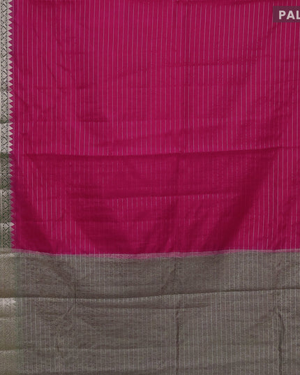 Semi dupion saree pink and dark green with allover zari stripes pattern and zari woven border & meenakari blouse
