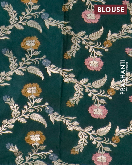 Semi dupion saree wine shade and dark green with allover zari stripes pattern and long temple zari woven border & meenakari blouse