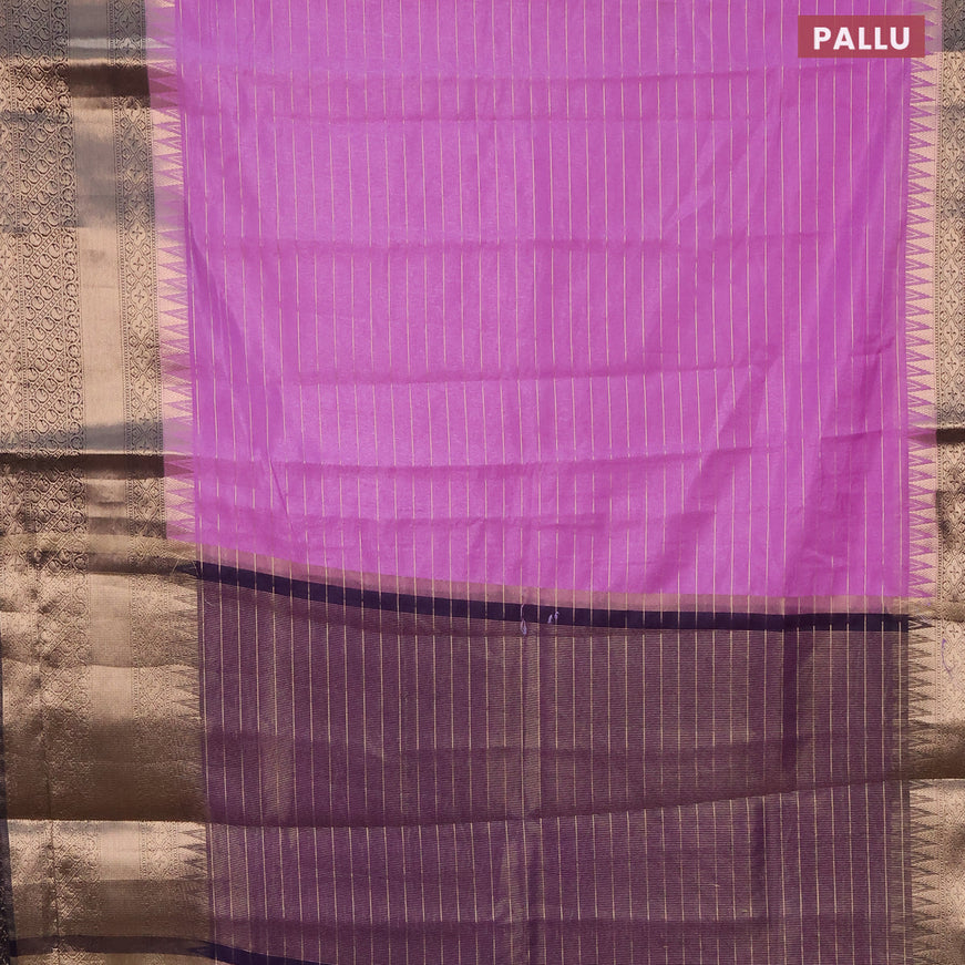 Semi dupion saree lavender shade and navy blue with allover zari stripes pattern and long zari woven border & meenakari blouse