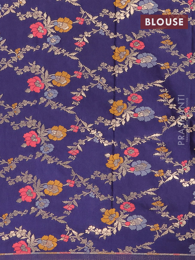 Semi dupion saree lavender shade and navy blue with allover zari stripes pattern and long zari woven border & meenakari blouse