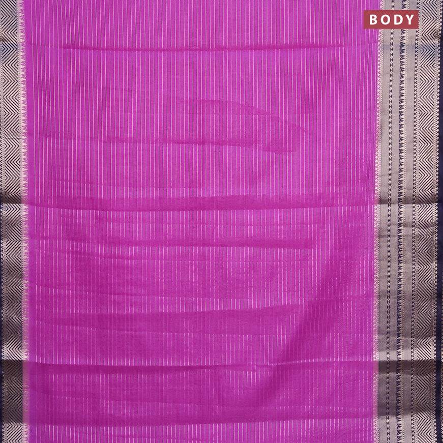 Semi dupion saree lavender and navy blue with allover zari stripes pattern and zari woven border & meenakari blouse