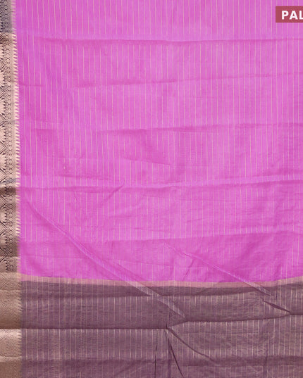 Semi dupion saree lavender shade and navy blue with allover zari stripes pattern and zari woven border & meenakari blouse