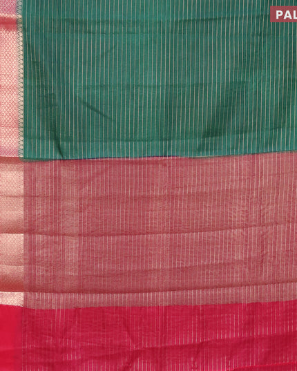 Semi dupion saree green and pink with allover zari stripes pattern and long zari woven border & meenakari blouse