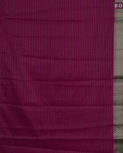 Semi dupion saree dark pink and green with allover zari stripes pattern and long zari woven border & meenakari blouse