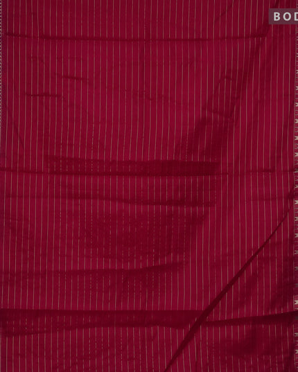 Semi dupion saree dark pink and green with allover zari stripes pattern and temple zari woven floral border & meenakari blouse