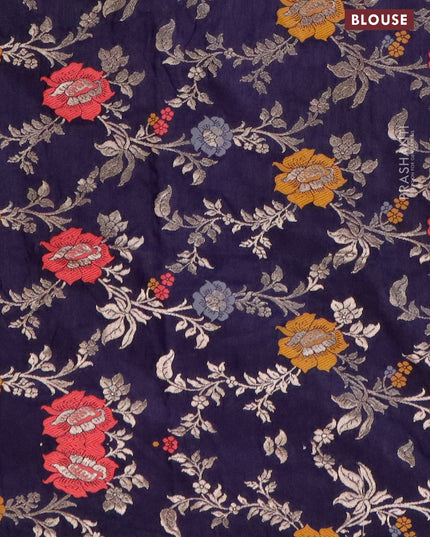 Semi dupion saree lavender and navy blue with allover zari stripes pattern and temple zari woven floral border & meenakari blouse