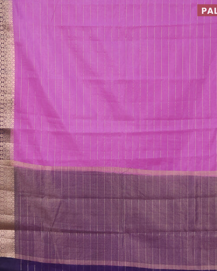 Semi dupion saree lavender and navy blue with allover zari stripes pattern and zari woven border & meenakari blouse