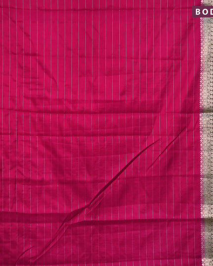 Semi dupion saree pink and green with allover zari stripes pattern and zari woven border & meenakari blouse