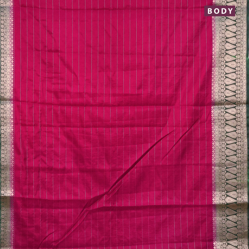 Semi dupion saree pink and green with allover zari stripes pattern and zari woven border & meenakari blouse
