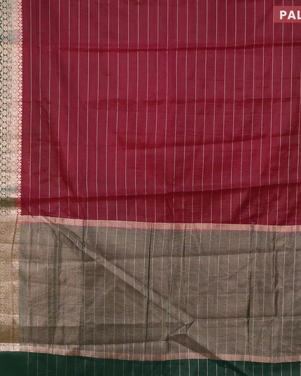 Semi dupion saree wine shade and green with allover zari stripes pattern and zari woven border & meenakari blouse