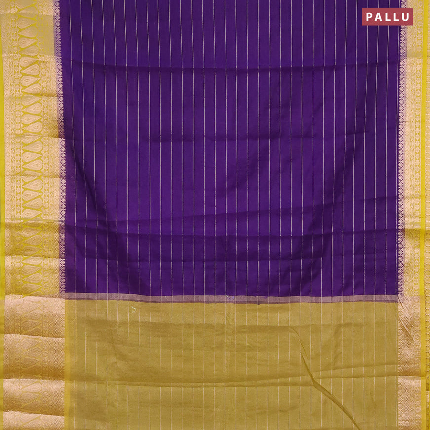Semi dupion saree violet and yellow with allover zari stripes pattern and zari woven border & meenakari blouse