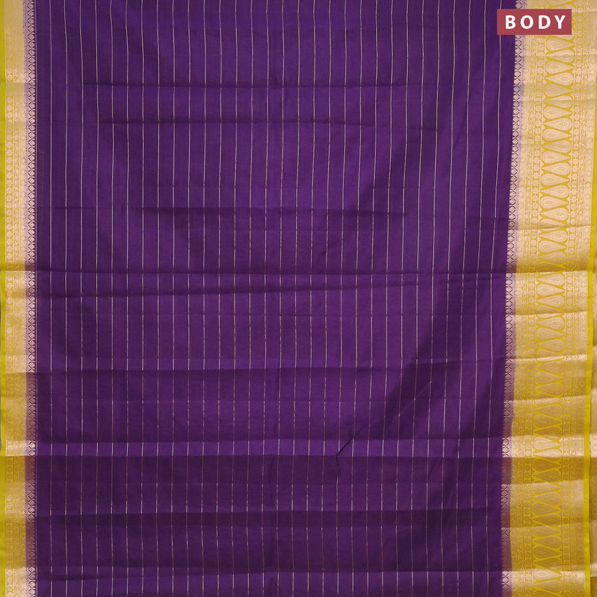 Semi dupion saree violet and lime green with allover zari stripes pattern and zari woven border & meenakari blouse