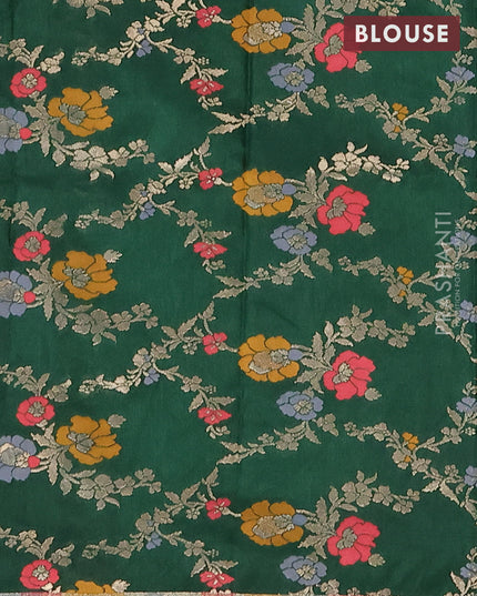 Semi dupion saree pink and green with allover zari stripes pattern and long zari woven border & meenakari blouse