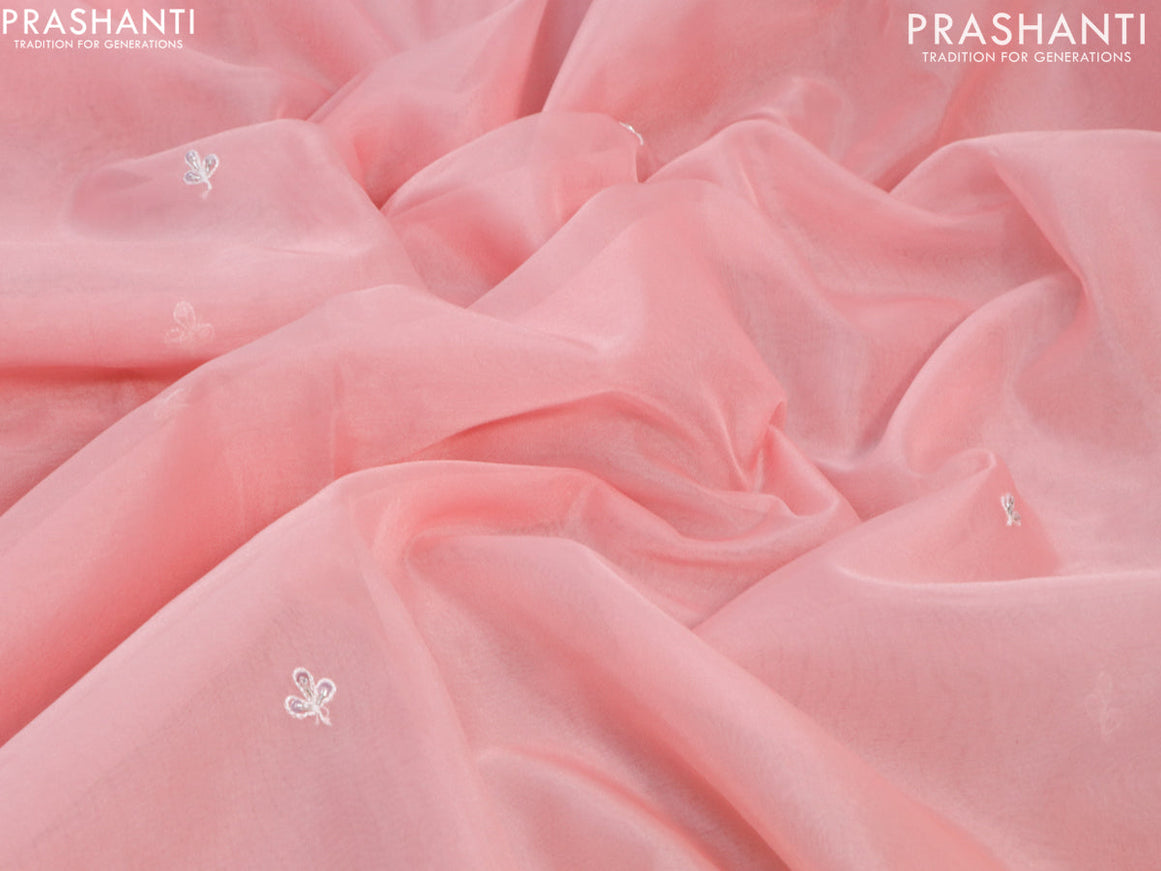 Organza silk saree peach pink and pink with sequin work buttas and zardosi work border & embroidery work readymade blouse