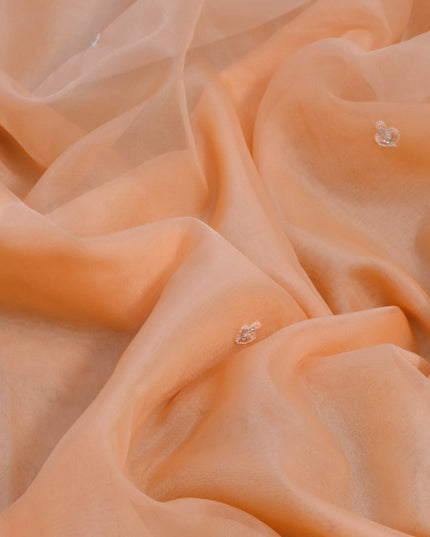 Organza silk saree peach orange shade and pink with sequin work buttas and zardosi work border & embroidery work readymade blouse