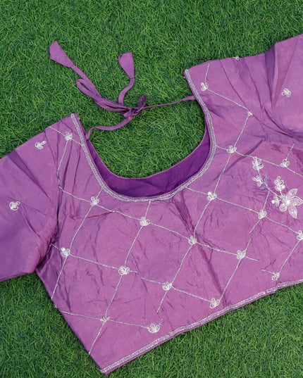 Organza silk saree pastel purple and purple with sequin work buttas and zardosi work border & embroidery work readymade blouse