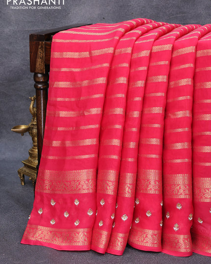 Organza silk saree pink with allover zari stripes pattern and embroidery work butta border & embroidery work readymade blouse