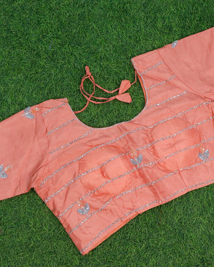 Organza silk saree pale orange and peach orange with sequin work buttas and zardosi work border & embroidery work readymade blouse