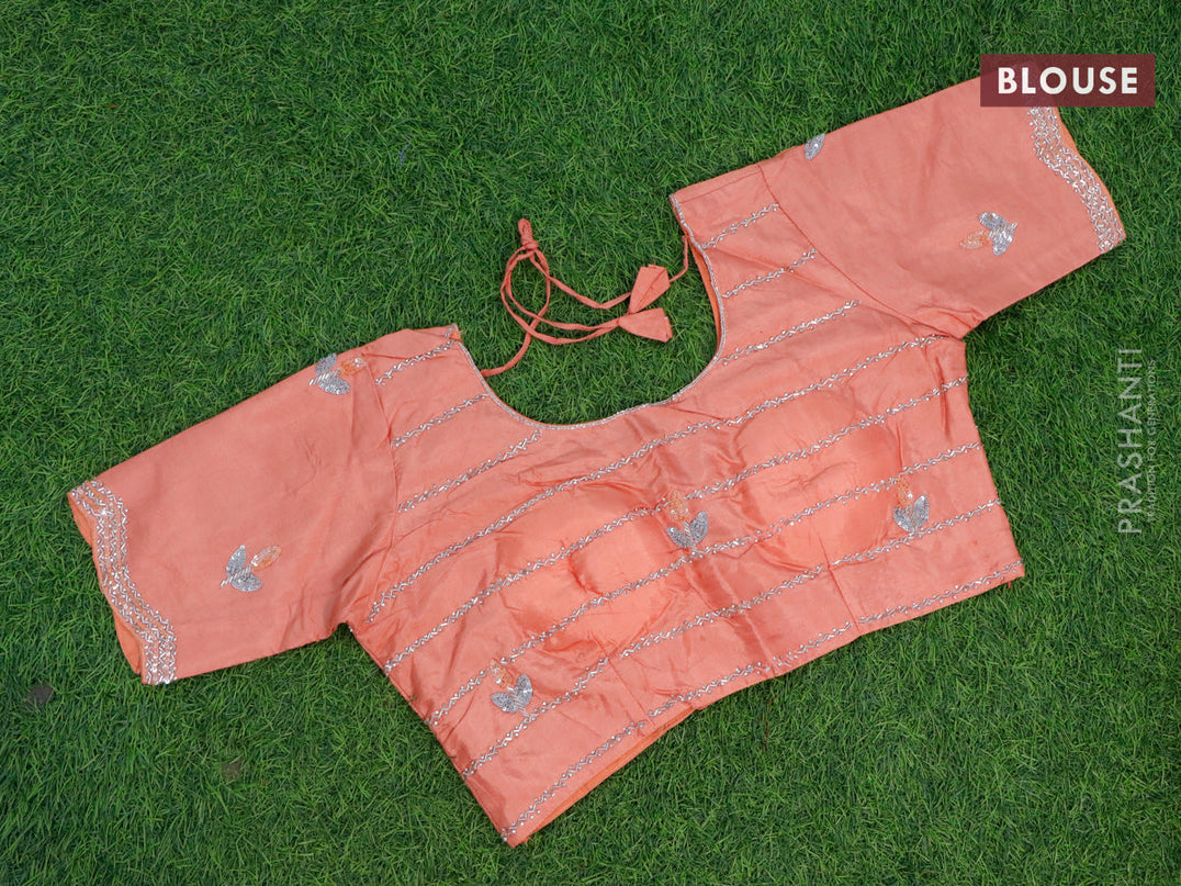 Organza silk saree pale orange and peach orange with sequin work buttas and zardosi work border & embroidery work readymade blouse