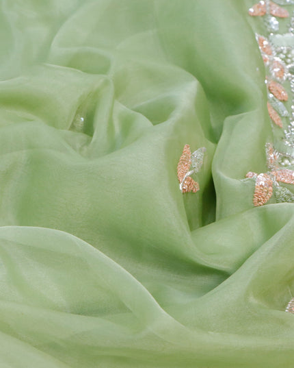 Organza silk saree pista green and pastel green with sequin work buttas and zardosi work border & embroidery work readymade blouse